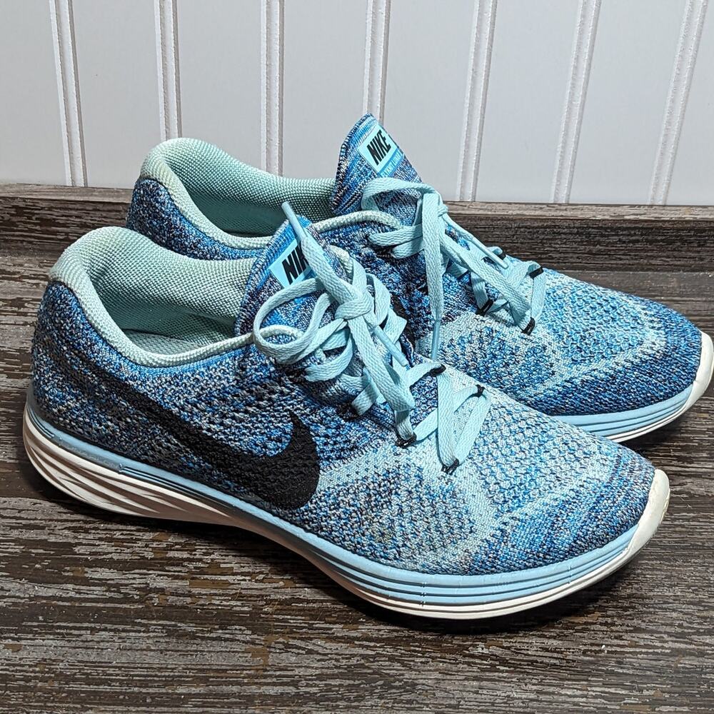 Nike Women's Flyknit Lunar 3 Blue Athletic Running Sneakers 698182-404 Size 9.5